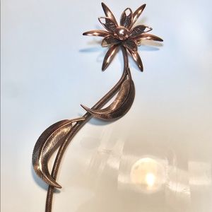 4 1/2” long vintage copper flower brooch